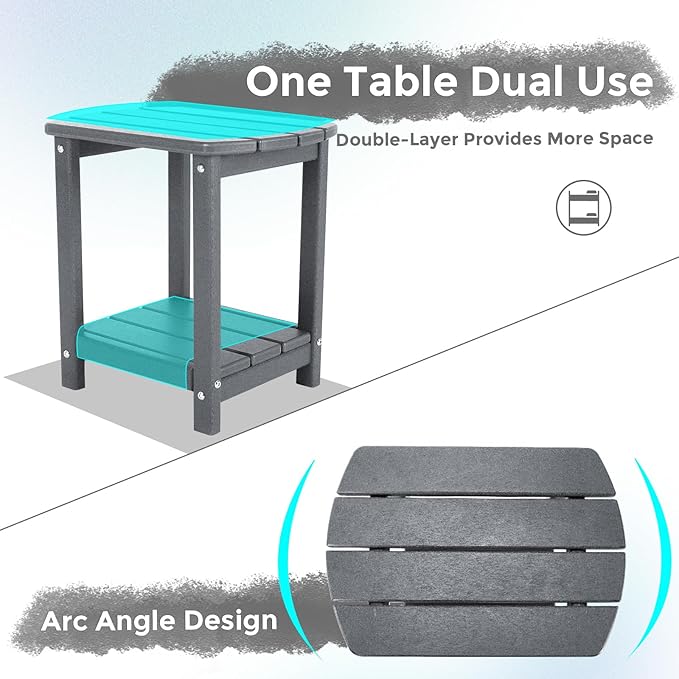 Adirondack Square Outdoor Side Table,2-Tier Storage Patio Side Table, HDPE End Tables for Backyard Pool Porch Garden Lawn