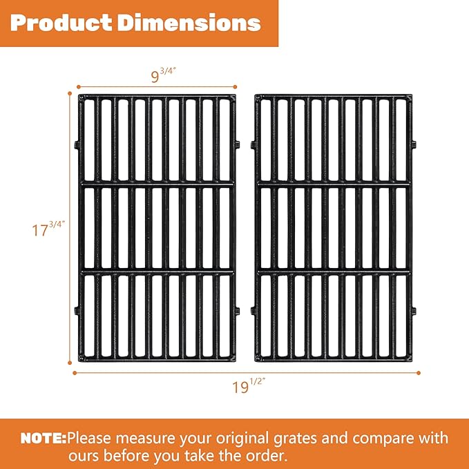 7637 Grill Grates for Weber Spirit E210 E220 S210 S220 S215 17.5” Cast Iron Grates Replacement Parts for Weber Spirit 2 Burner Gas Grill, 2 Pack