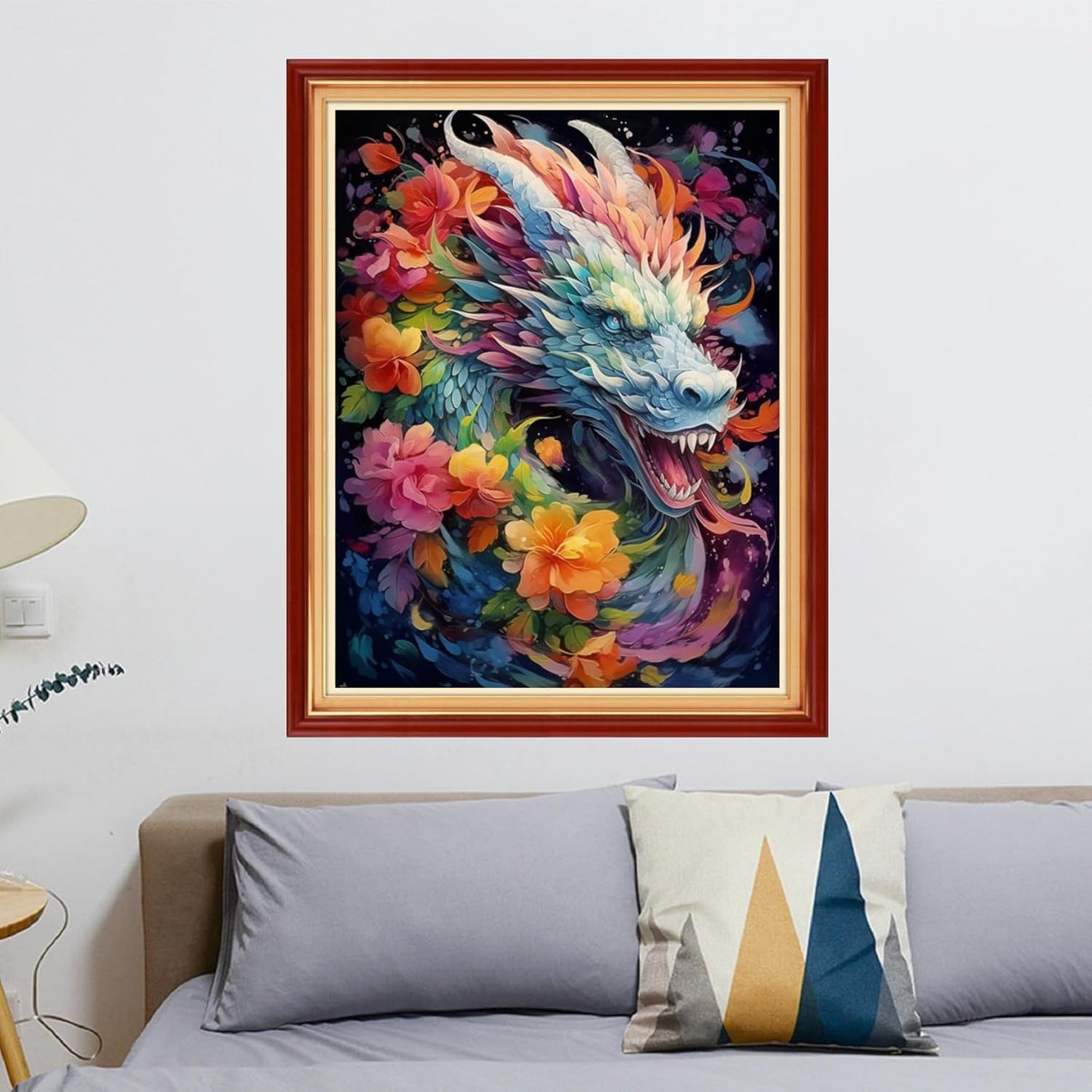 Stamped Cross Stitch Kits - Beach Night Landscape Counted Cross Stitch Kits for Beginners Adults Needlepoint Cross-Stitch Patterns-Flower Dragon 16x20 inchs