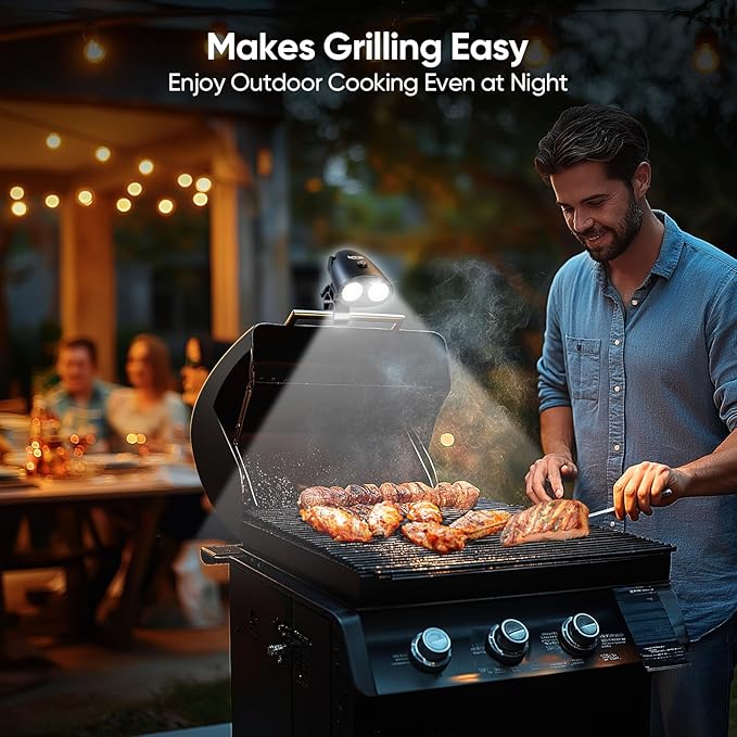 Grill Light Grilling Accessories: Mens Valentines Gifts for Dad Him Husband - LED Bright Smoker BBQ Light for Outdoor Grill - Clamp-On Handle Mount Two Brightness Settings with Batteries