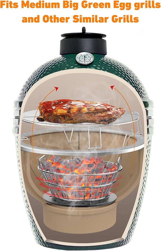 onlyfire Charcoal Ash Basket Fits Medium Big Green Egg, Stainless Steel Charcoal Holder with Handles, Grilling Accessories for Better Airflow