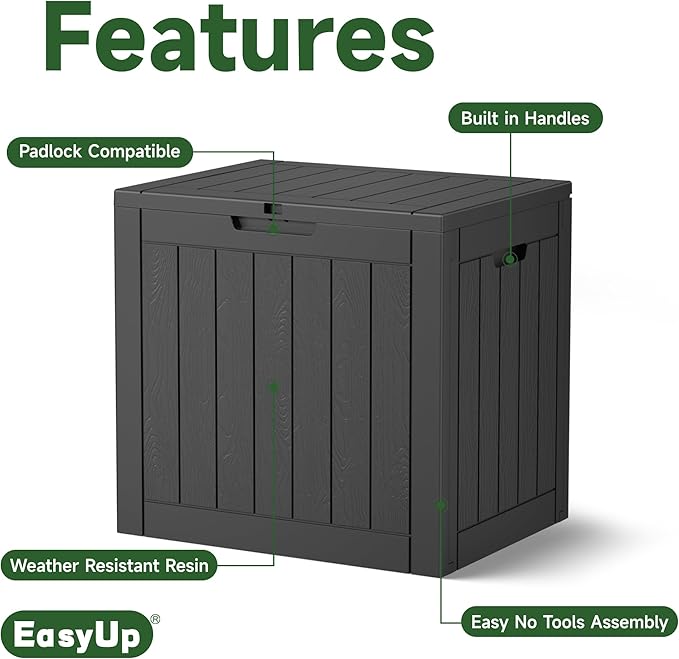 EasyUp 30 Gallon Outdoor Storage Box Waterproof, UV Resistant Outdoor Deck Box, Resin Lockable Deck Boxes for Garden Tools Equipment and Cushions, Black