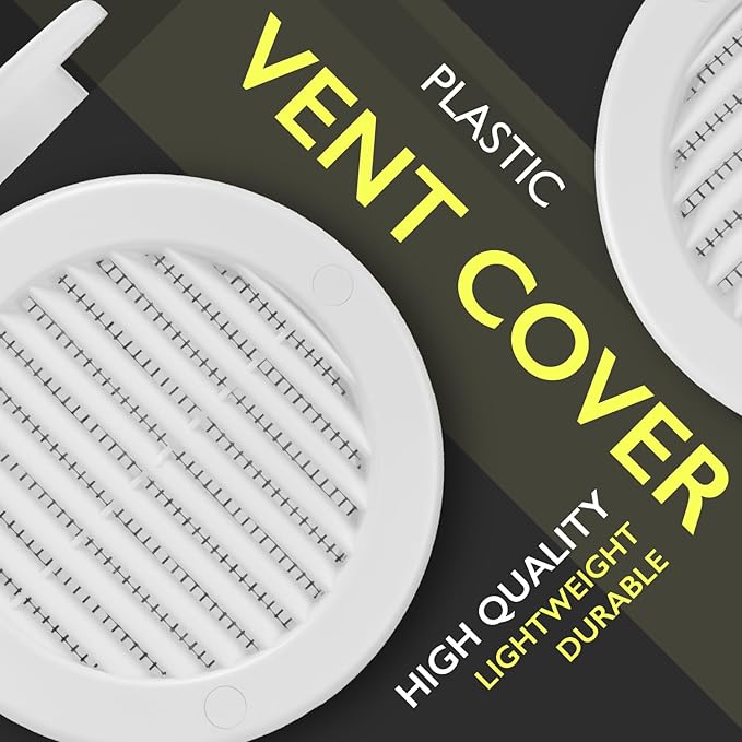 4 Inch [Opening] White Air Vent Cover – Pack of 10 – Plastic Round Air Vent Grill Cover for Wall or Ceiling, Built-in Mesh Screen/HVAC Return Air Register – Modern Louvered Design