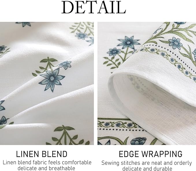 ISAENNE Designer White Linen Extra Long Tablecloth Rectangle,Chinoiserie Floral Elegant Indoor Table Cloth,Fall Stain Proof Decor Tablecloths for Dining Thanksgiving Kitchen,67"*118"-Mosella F