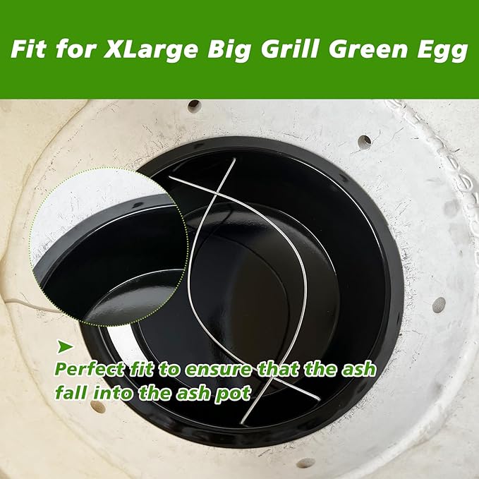 KAMaster Ash Can with Handle Compatible with XL Big Green Egg,Charcoal Ash Collector Must Haves Green Eggs Accessories Carbon Steel Ash Pot with Enamel Coating Steel Folding Handle Kamado Ash Basket