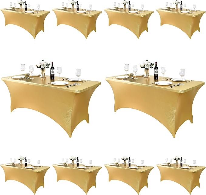 10-Pack 6ft Spandex Table Covers for Rectangle Standard Folding Tables - Wrinkle Resistant Stretch Tablecloths - Ultimate Fitted Table Protector for Parties, Banquet, Wedding