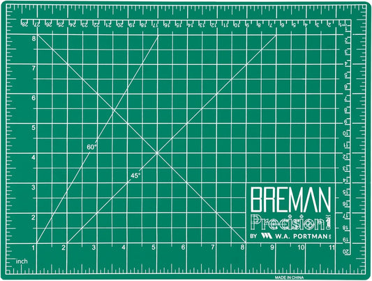 Breman Precision 9x12 Inch Self Healing Cutting Mat - 2-Sided 5-Ply PVC Green/Black Cutting Mats for Crafts, Sewing, Quilting and DIY Projects - Durable and Non-Slip Design with Precise Grid Lines