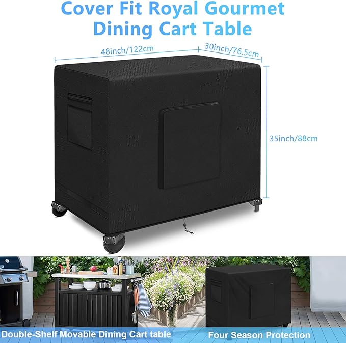 Outdoor Bar Cart Cover for 48 Inch BBQ Food Prep Table, Kovshuiwe Heavy Duty 600D Oxford Fabric Outdoor Dining Cart/BBQ/Worktable Metal Movable Table Waterproof Cover
