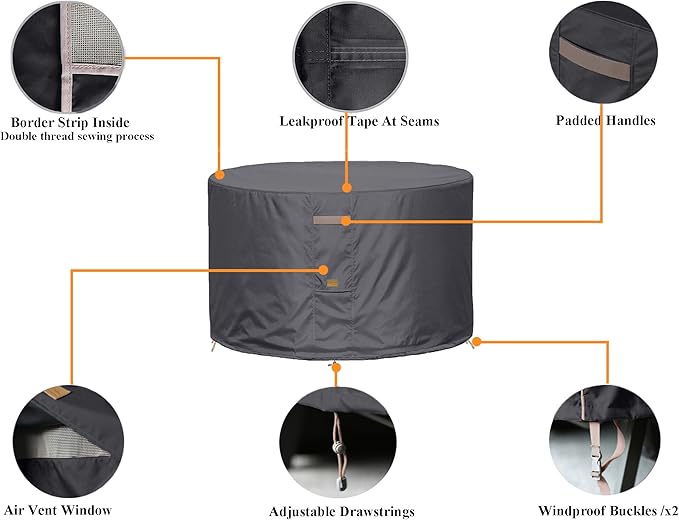 Fire Pit Cover 600D Heavy Duty Waterproof Fabric With PVC Coating Round 36" Dia x 20" H Dark Grey Fits 32-34 inch Fire Pit Table Fade Resistant Outdoor Firepit Cover