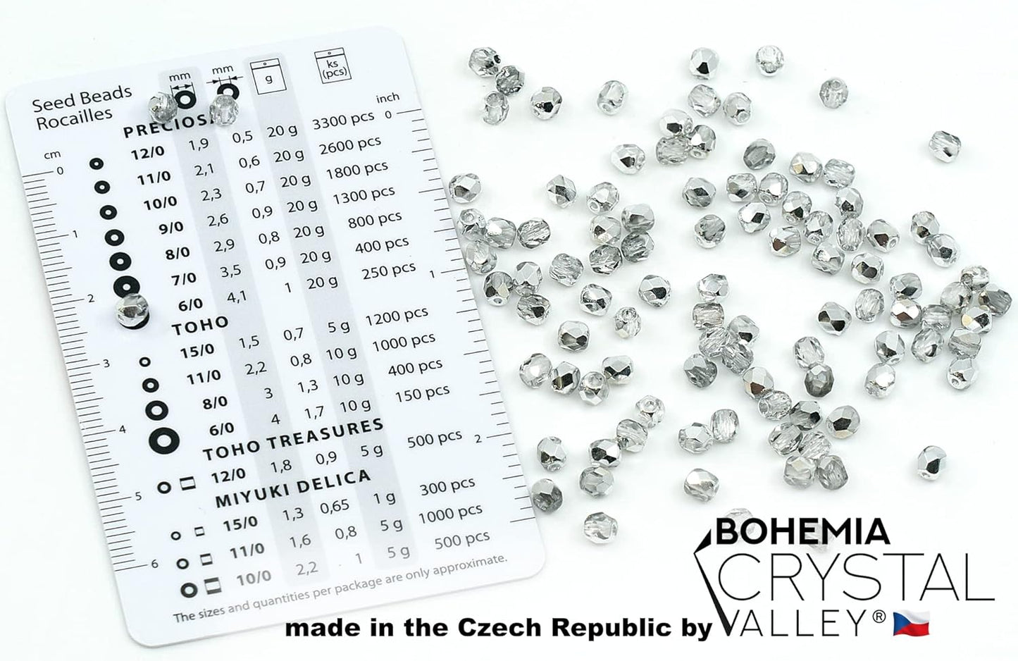 1.8 oz (50g, Approx. 600pcs) of Faceted Fire Polished Pressed Czech Glass Beads 4mm (0.16in), Crystal Silver Aluminum Labrador 00030-27001 BCV