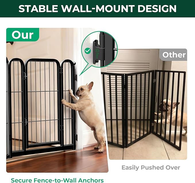 FXW Dog Gate Extra Wide Designed for Indoor Use, Adjustable Width Up to 92-inch Wide (24" H 4 Wire Panels for Puppies and Small Dogs), Black