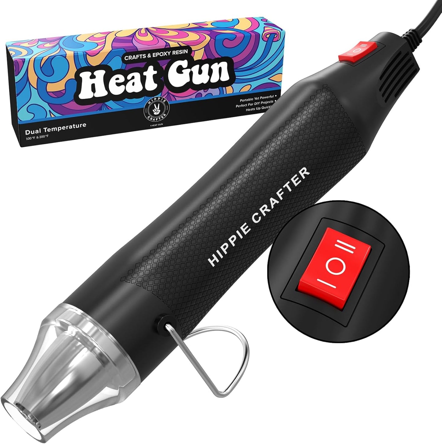 Craft Heat Gun for Crafts, 2-Speed 300W Mini Hot Air Torch Tool for Resin, Polymer Clay, Candle Making, Shrink Wrapping, Embossing, Epoxy Painting, Tumblers, and Bubble Busting in Art Projects