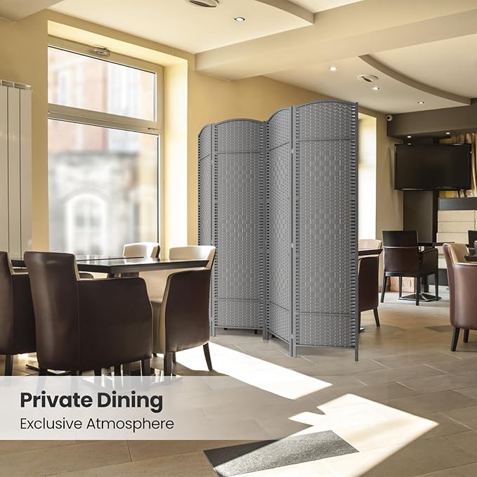 Paper Rope Room Divider, 4 Panel Wood Mesh Woven Design Screen with Double Sides Weaved, Foldable Portable Partition Divider Screen for Decorationg of Bedroom,LivingRoom,Office Separator