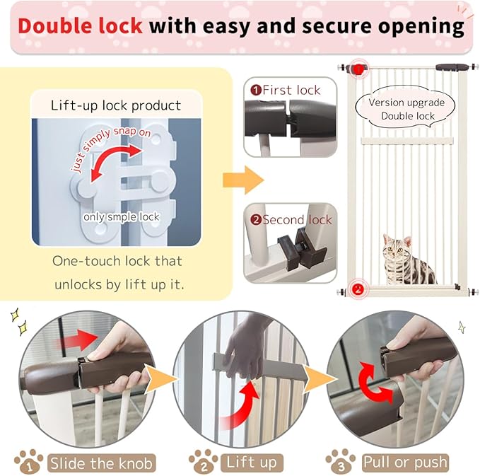 Lumizone Extra Tall Pet Gate 55.12" High Pressure Mounted 46.65"-50.78" Extra Wide (9 Sizes) 1.37" Gap for Cat Dog Stairs Doorway Hallway No Drilling Auto-Close (46.65"-50.78" W, Cream White)