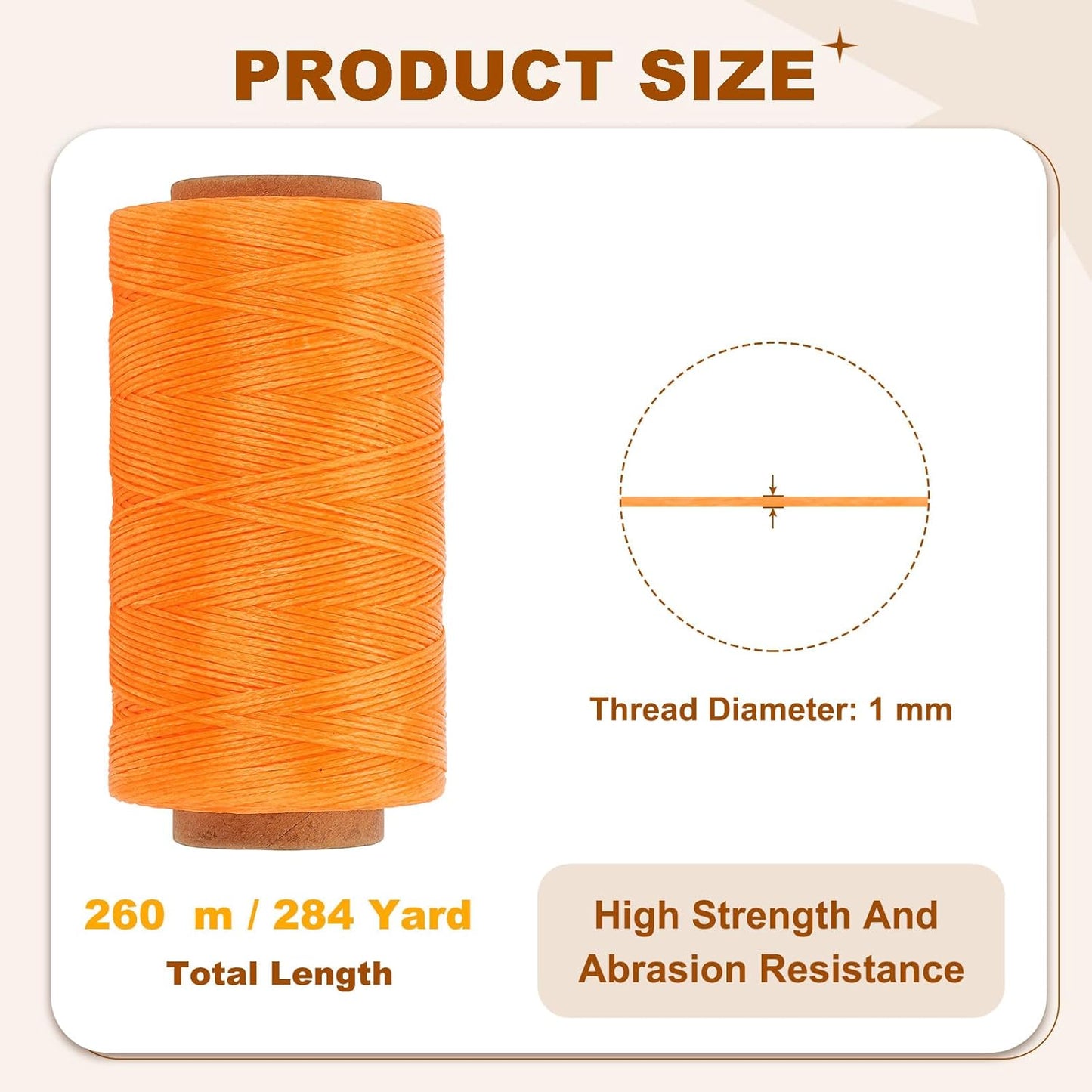 PATIKIL 284 Yard Flat Waxed Thread 150D 1mm Leather Sewing Cord for Repairing Shoes Bags Wallets Jewelry Making DIY Leather Craft, Fluorescent Orange