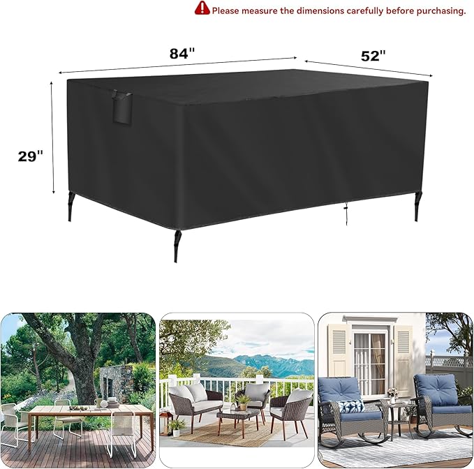 TUOKING Outdoor Furniture Covers Heavy-Duty 420D Waterproof Cover,All-Weather Patio Furniture Protector for Sofa,Chairs & Table-UV-Resistant,Anti-Tear Dustproof Covers (Black, 84"L x 52"W x 29"H)