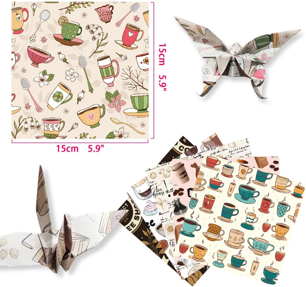 Square Origami Paper 6x6 Double Sided 50 Sheets 50 Colors 70GSM Origami Kit Japanese Chiyo Easy Fold Arts Crafts DIY Handwork Beginner Coffee