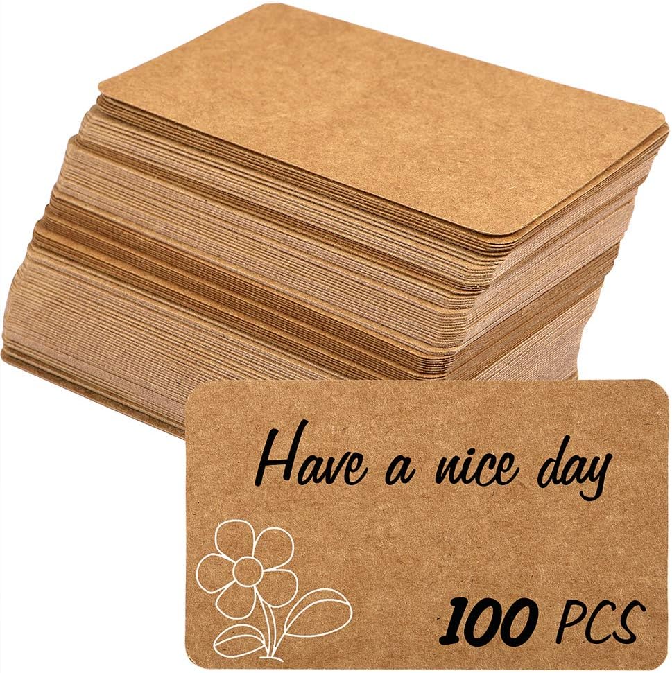 100pcs 3.54"x2" Blank Kraft Paper Business Card, Words Message Notes paper Tags, Mini Craft Cardboard Festival gifts