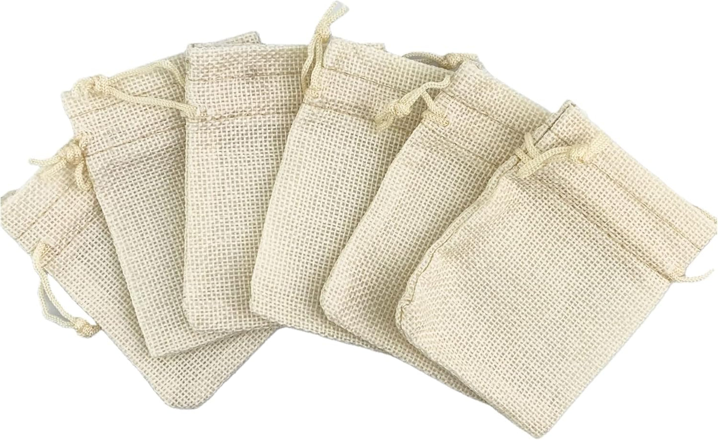 Palmhomee Pack Of 25 Burlap Gift Bags with Drawstring Linen Jewelry Pouches Wedding Hessian Jute Bags for Birthday Jewelry and Treat Pouches Party Wedding Favors Gift Art and DIY Craft   (3.6x4.8 Inch, Cream)