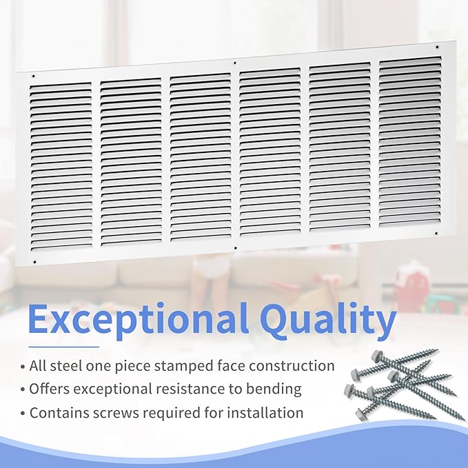 30"W x 12"H [Duct Opening Size] Steel Return Air Grille, Air Return Vent Cover for Ceiling and Sidewall - HVAC Air Vent Covers - [Outer Dimensions: 31.75"W x 13.75"H]