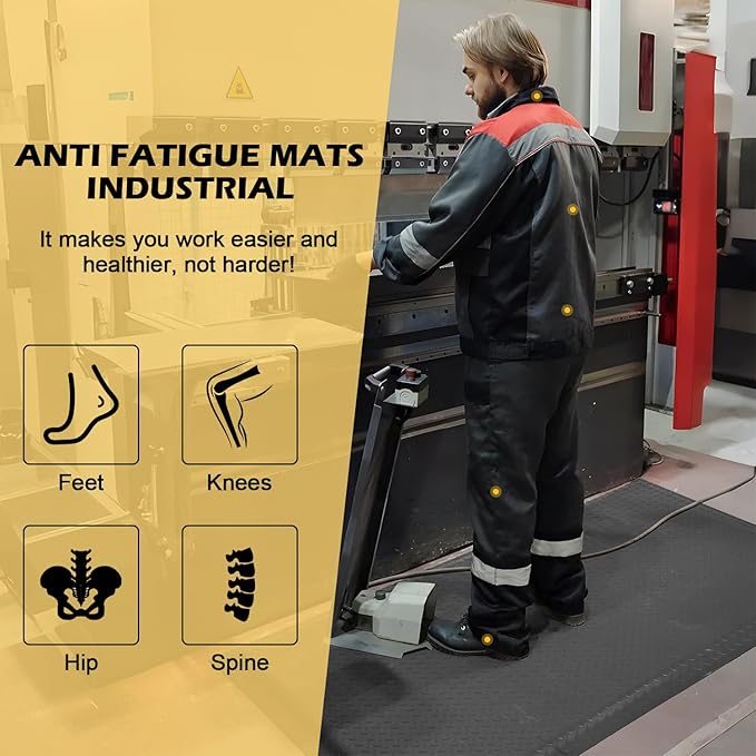 3 x 5 FT Anti Fatigue Mats Industrial 15/16 Inch Thick Soft Sponge Ergonomic Mat Durable Heavy Duty Diamond Plate for Standing Non Slip Industrial Grade Floor Mat for Leg & Back Pain (Gray)