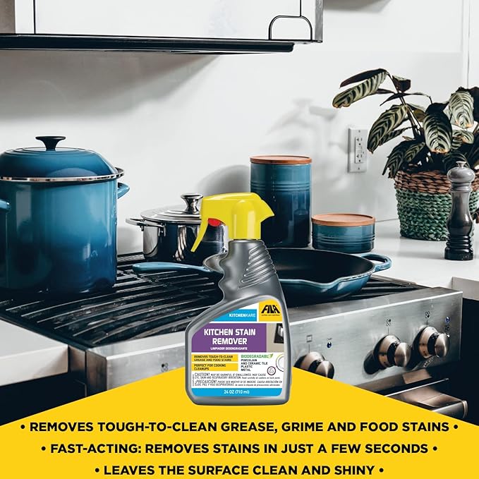 FILA Surface Care Solutions, KITCHENKARE, Heavy Duty Degreaser Cleaner for Kitchen, Grill, Oven, Fireplace; BBQ Cleaner Spray, Desengrasante de Cocina, Degreasing Detergent Bike Chain, 24OZ