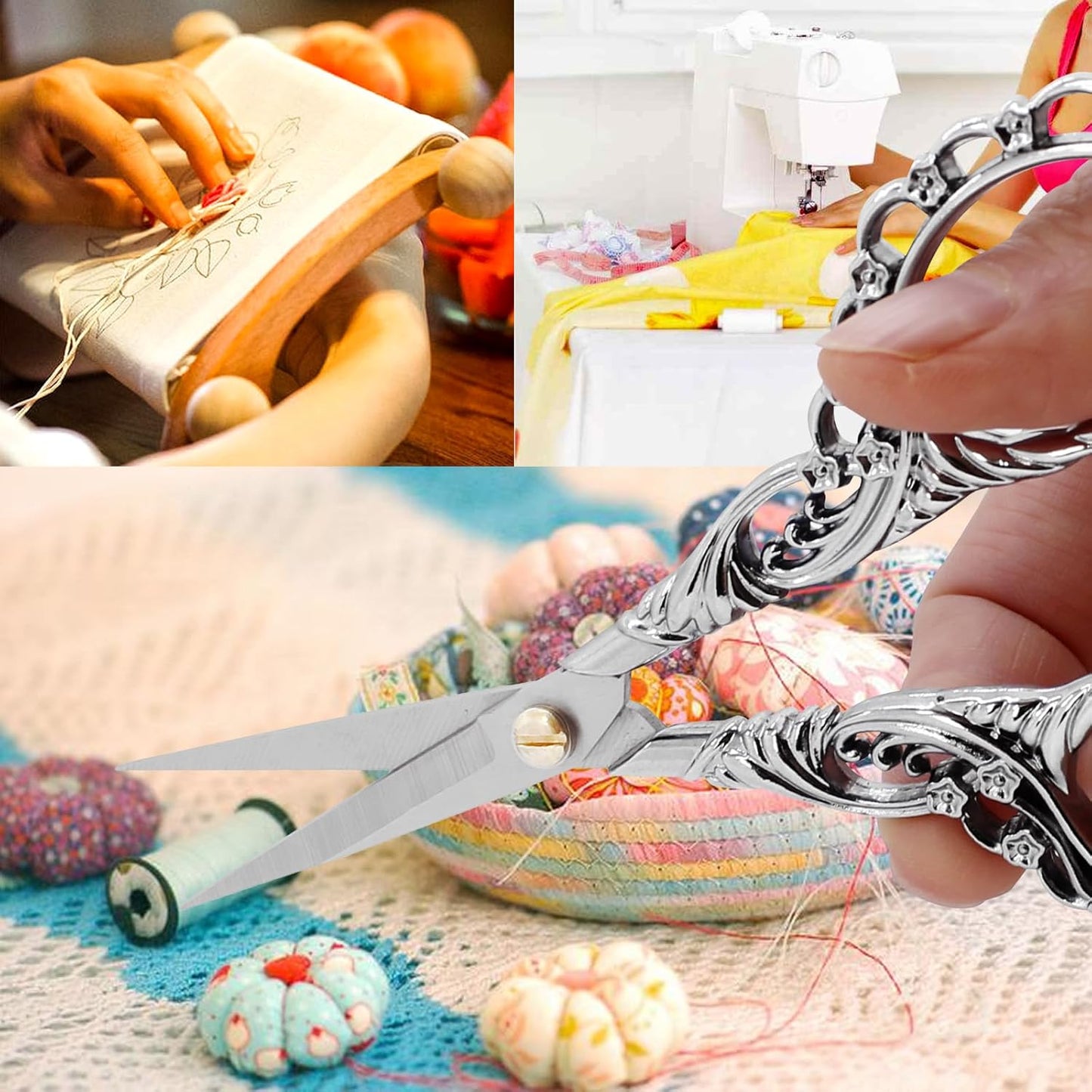 BIHRTC 4.5Inch Sewing Embroidery Scissors Professional Grade Shears with Artificial Leather Cover Stainless Steel Scissors for Office Craft Cross Stitch Needlework DIY Tools Knitting