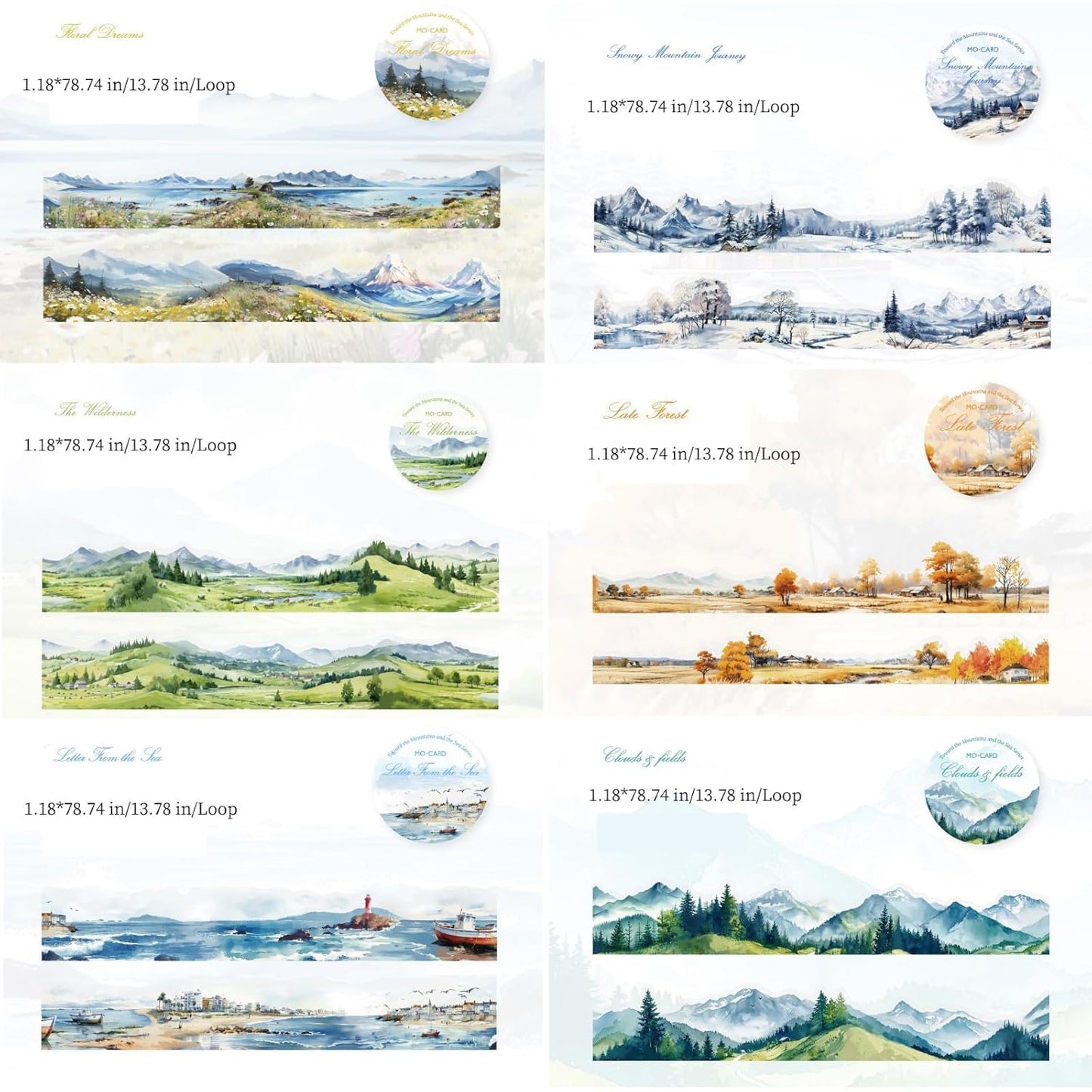 6 Rolls Landscape PET Tape,Transparent Nature Stickers for Scrapbook Supplies,Diaries,DIY Craft,Junk Journal,Album,Journaling(Mountain)