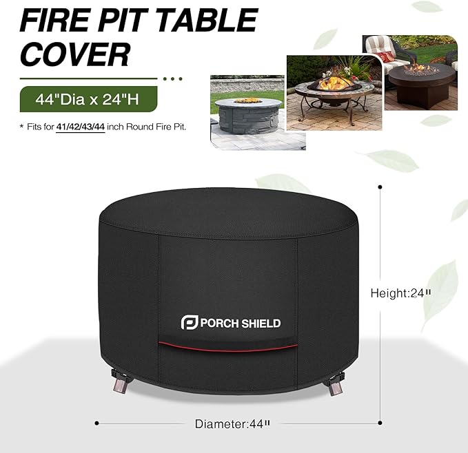 Porch Shield Round Patio Fire Pit Cover Fade Resistant Waterproof Outdoor Firepit Cover 44 inch for Fire Bowl