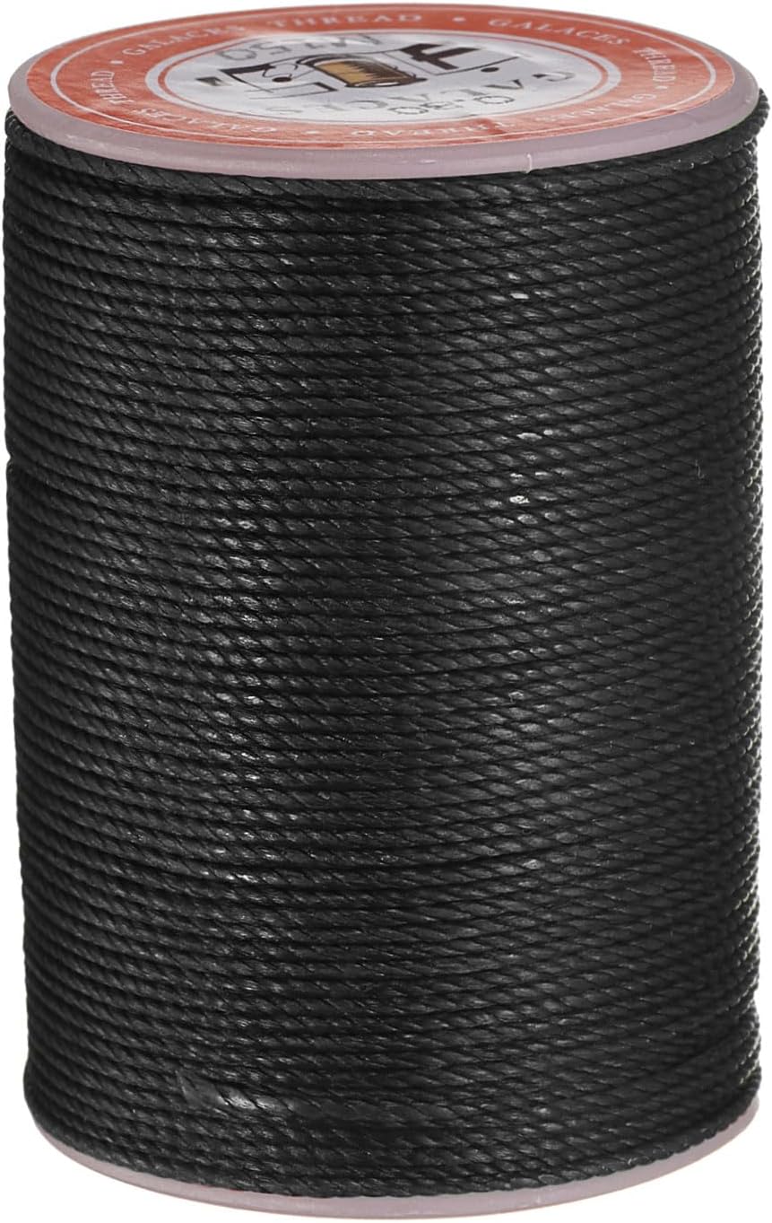 uxcell Round Leather Sewing Waxed Thread, 55m / 60 Yards Wax Polyester String, 0.8mm Waxed Stitching Cord for Leather Crafts, Bookbinding, Bracelets Braided, Black