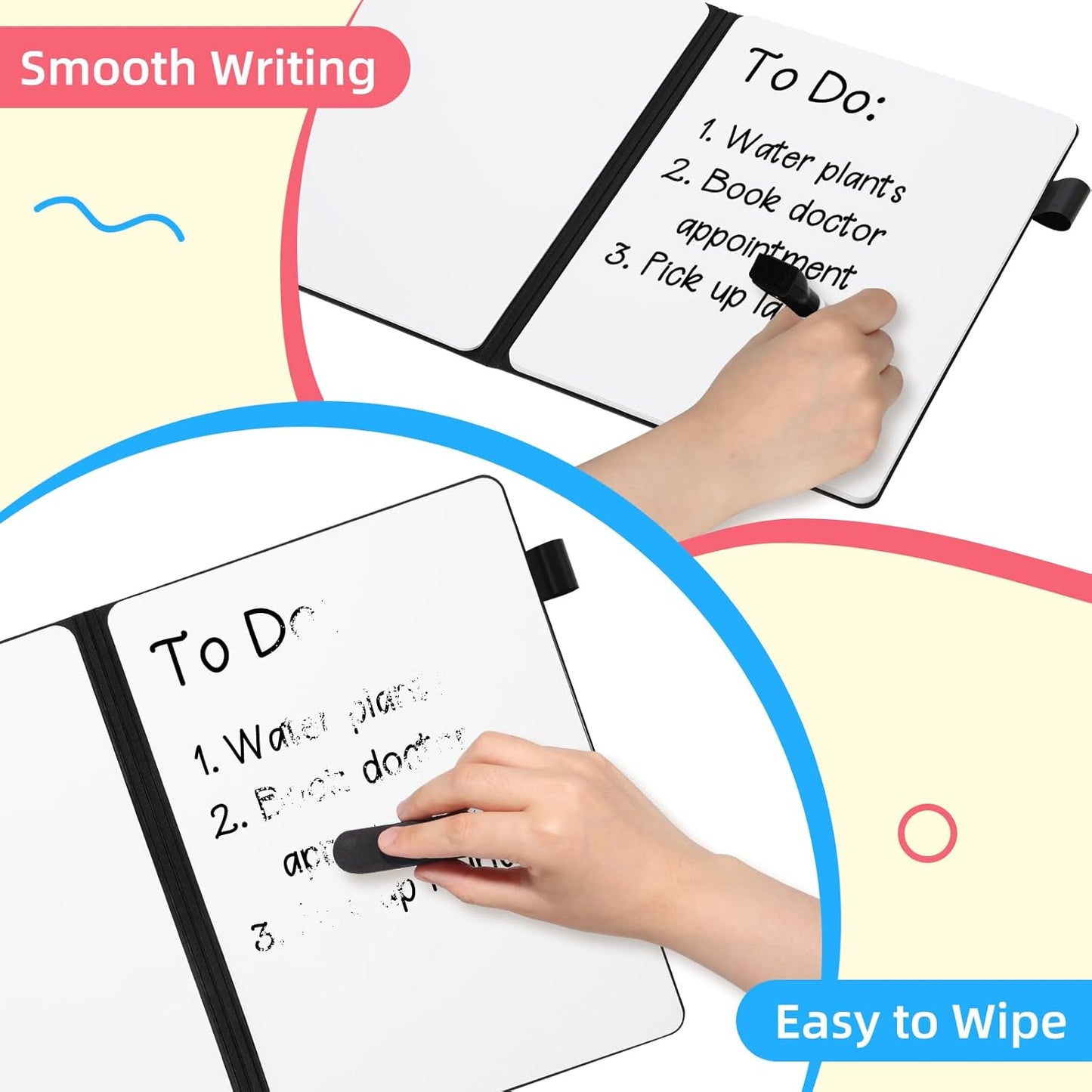 AGM Portable White Board Dry Erase Notebook, 8.4" x 6" Double Sided Folding Whiteboards with 3 Pens, Small Travel Dry Erase Board Skin-Friendly Material for Study, Meeting, Planning, Rose Pink