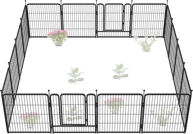 FXW Garden Fence Outdoor for The Yard – 32in(H) x 36.4ft(L) Heavy Duty Metal Animal Barrier for Dog and Rabbit, Decorative Dog Fence, 16 Panels, Black