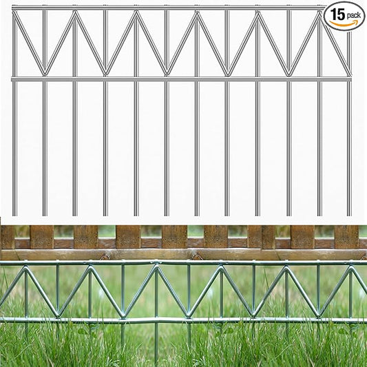 15 Pack 24" L x 15" H Animal Barrier Fence, Underground No Dig Fence Patented Product, 5.5mm Galvanized Stakes with 2 inch Spacing, Anti Digging for Dogs, Total 30Ft(L) X 15in(H) Silver