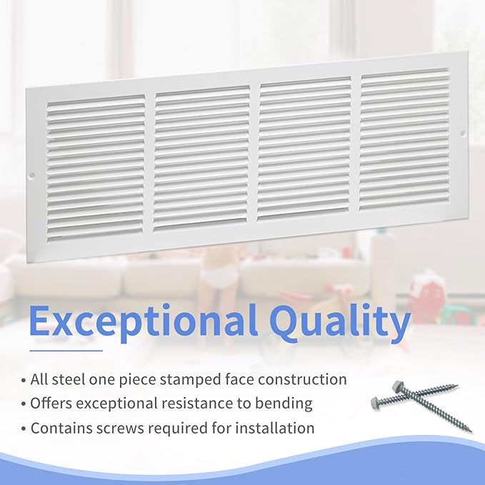 24"W x 8"H [Duct Opening Size] Steel Return Air Grille, Air Return Vent Cover for Ceiling and Sidewall - HVAC Air Vent Covers - [Outer Dimensions: 25.75"W x 9.75"H]