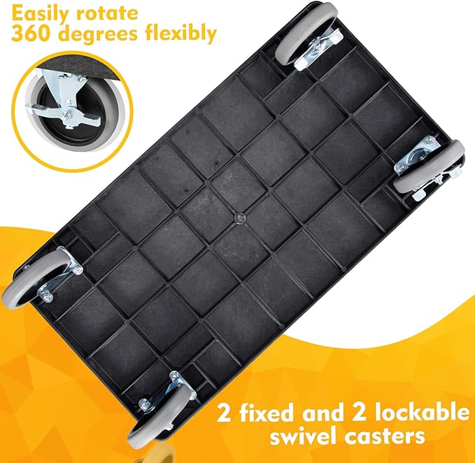 ELAFROS Heavy Duty Plastic Utility Cart 34 x 17 Inch - Work Cart Tub Storage W/Deep Shelves and 2 Fixed 2 Swivel Wheels Safely Holds up to 550 lbs - 2 Tier Service Cart for Warehouse,Garage, Black