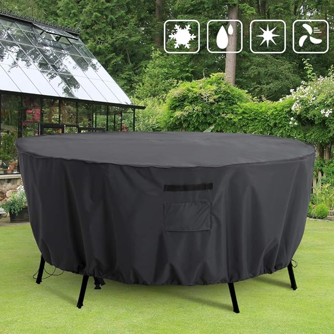 Tempera Round patio furniture covers，Outdoor Round Table Cover , Anti-Fading , Heavy Duty Tear Resistant Waterproof Patio Cover for Outdoor Furniture, 72"D x 27.8"H, Space Grey