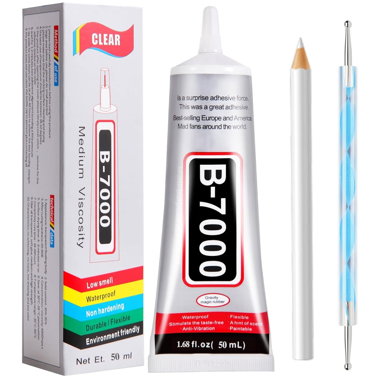 B7000 Glue Clear with Precision Tip，50Ml B7000 Glue Clear for Rhinestones Glue for Crafts, Multipurpose Jewelry Glue for Fabric DIY Craft Makeup Shoes Jewelry Making Nail Art