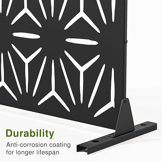 Casaphoria Metal Privacy Screen Outdoor, 72" H x 47" W Freestanding Decorative Privacy Screen for Patio Deck Balcony Garden with Stable Base, Star Black
