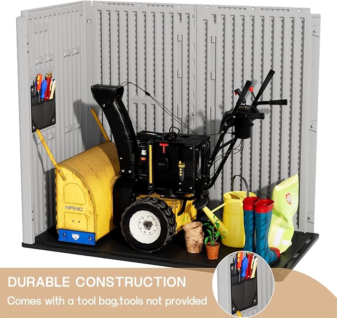 KINYING Outdoor Horizontal Storage Sheds,37 Cu.ft Outdoor Storage Cabinet Waterproof Resin Tool Storage Box for Lawn Mower,Garden Tools and Patio Furniture, Lockable (Grey)