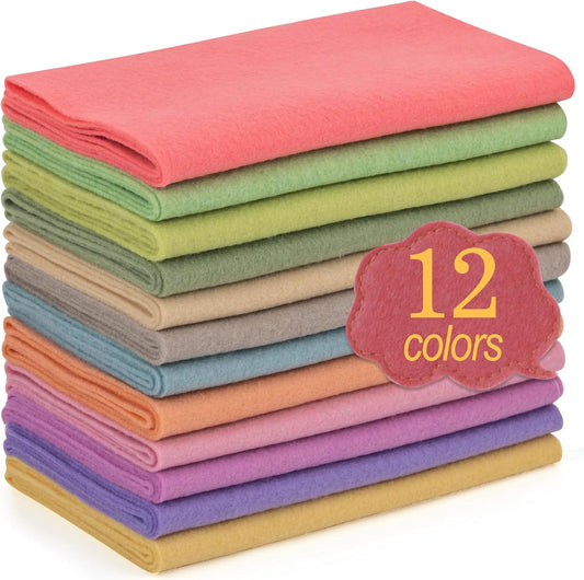 XSEINO 12 Rolls 8"x35" 1.4mm Thick Soft Felt Fabric Sheet 12 Assorted Morandi Series Colors Felt Pack for DIY Craft Sewing Squares Nonwoven Patchwork