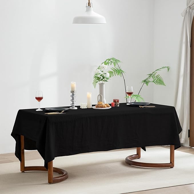 EVERLY 100% Pure Linen Rectangle Tablecloths 60x120Inches for Dining,Buffet Parties,Picnic,Events,Weddings and Restaurants,Decorative Halloween,Thanksgiving Machine Washable Tablecloths-Black