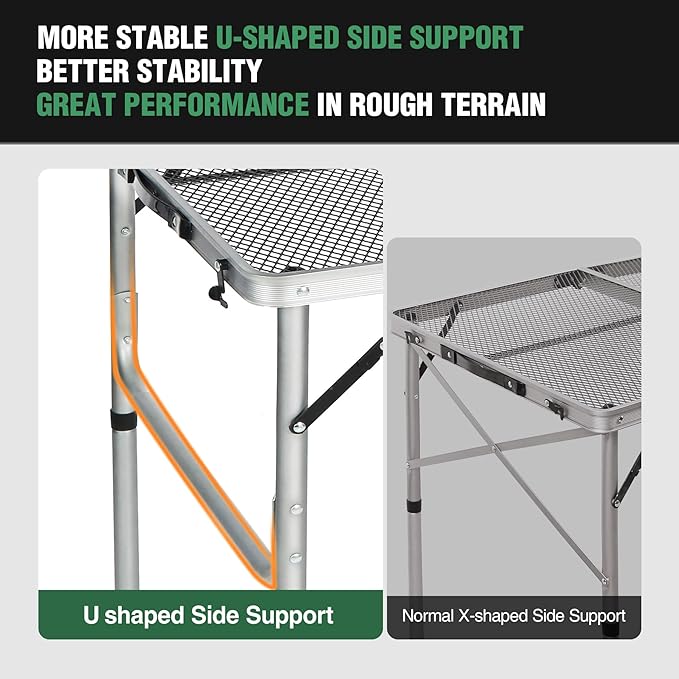 RedSwing Portable Grill Table for Outside, Aluminum Folding Grill Stand Table for Outdoor Camping Picnic BBQ, Lightweight Adjustable Height, 36"x24"x15"/28" Sliver
