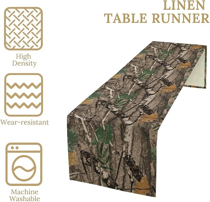 Camo Branches Table Runner, Camo Tree Hunting Oak Table Runner for Dining Home Party Cafe Holiday 13x108in