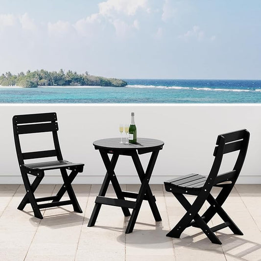 Costaelm Paradise 3-Piece Outdoor HDPE Folding Patio Bistro Table and Chairs, Black