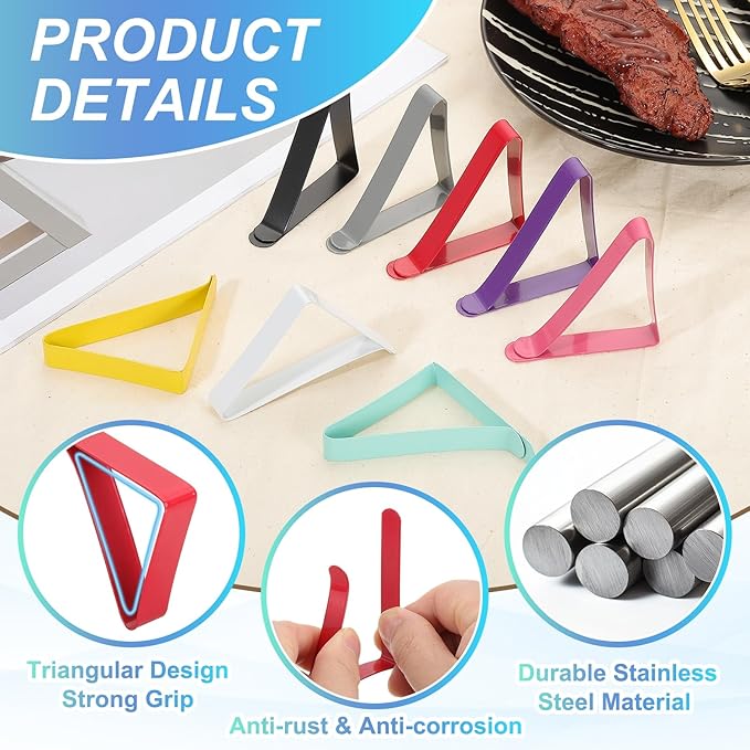 uxcell 4 Pack Tablecloth Clips, Stainless Steel Table Cloth Cover Clamps, 2.56" x 2.68" Windproof Holder Clips for Home Party Picnic Wedding Camping Dining Tables, Yellow