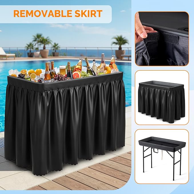 VINGLI 4FT Ice Table, Portasble Cooler Side Table with Removable Skirt, Patio Table, Indoor & Outdoor Bar for Events, Parties and Camping Black