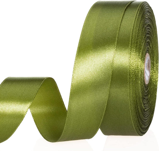 1 Inch Moss Green Solid Satin Ribbon, 50 Yards Craft Fabric Ribbon for Gift Wrapping Floral Bouquets Wedding Party Decoration