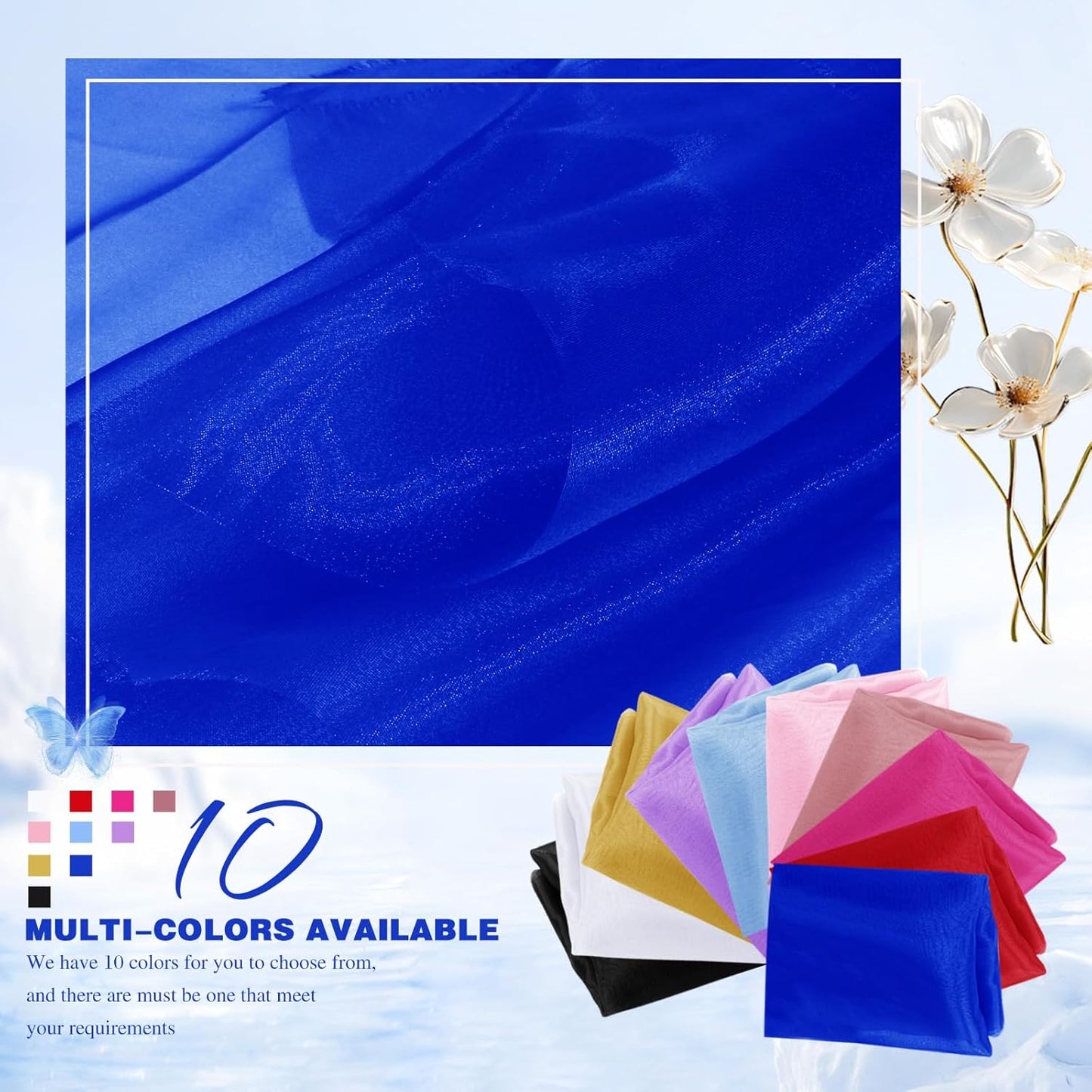 VACVELT Sheer Organza Fabric by The Yard, 60 Inch Wide Royal Blue Organza Fabric Bolt Bridal Sheer Tulle Fabric, Silk Organza Fabric Roll for Wedding Party Decorations Backdrop Curtain (1 Yard)