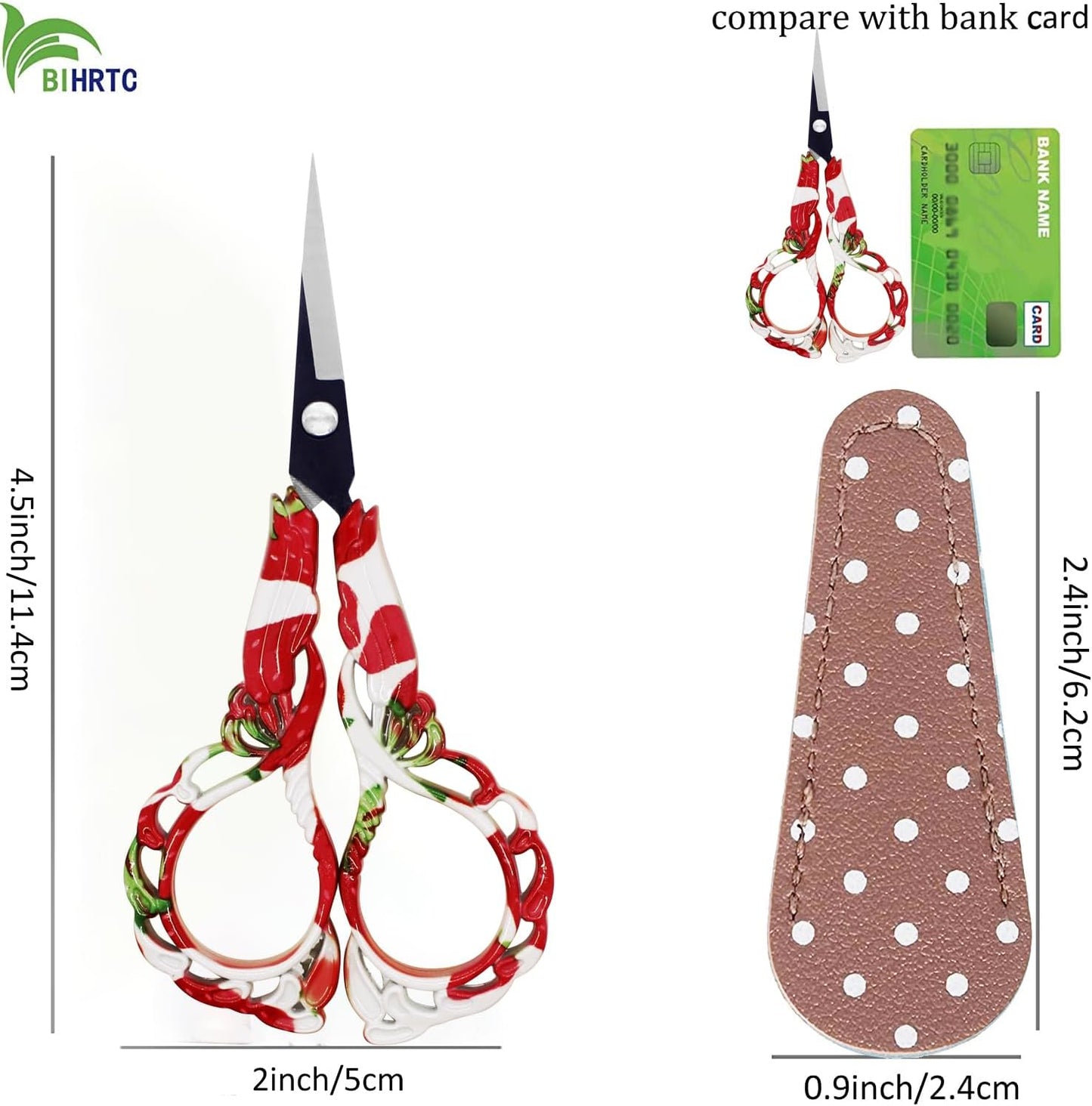 BIHRTC Vintage Rainbow Mini Shears with Artificial Leather Cover Stainless Steel Scissors Small Vintage Sharp Detail Shears for Embroidery Sewing Craft Needle Work Art Work