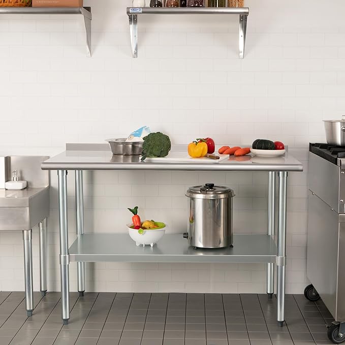 HARDURA Stainless Steel Table Prep & Work Table 24 x 60 Inches NSF Heavy Duty Commercial with Undershelf and Backsplash for Restaurant Kitchen Home and Hotel
